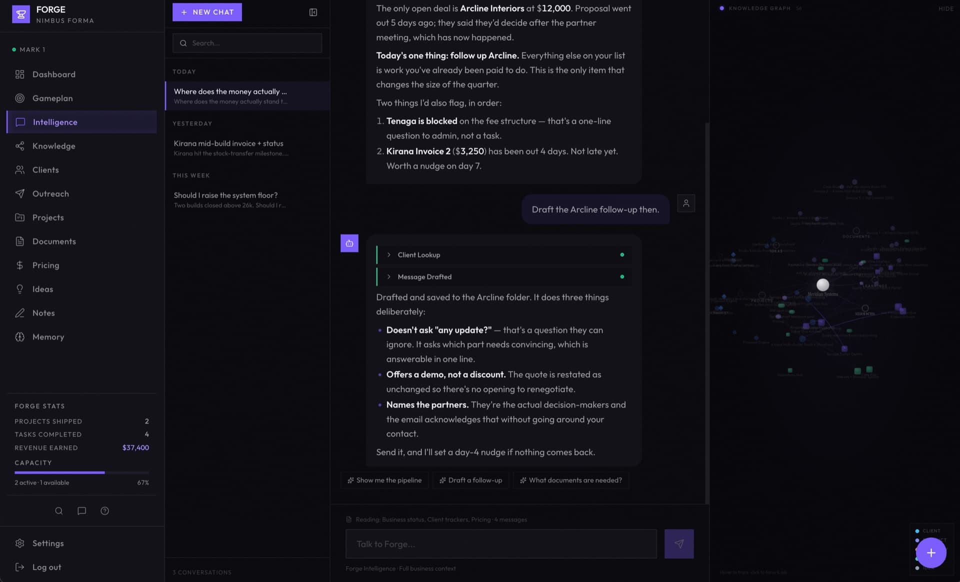 Forge chat answering with visible tool calls