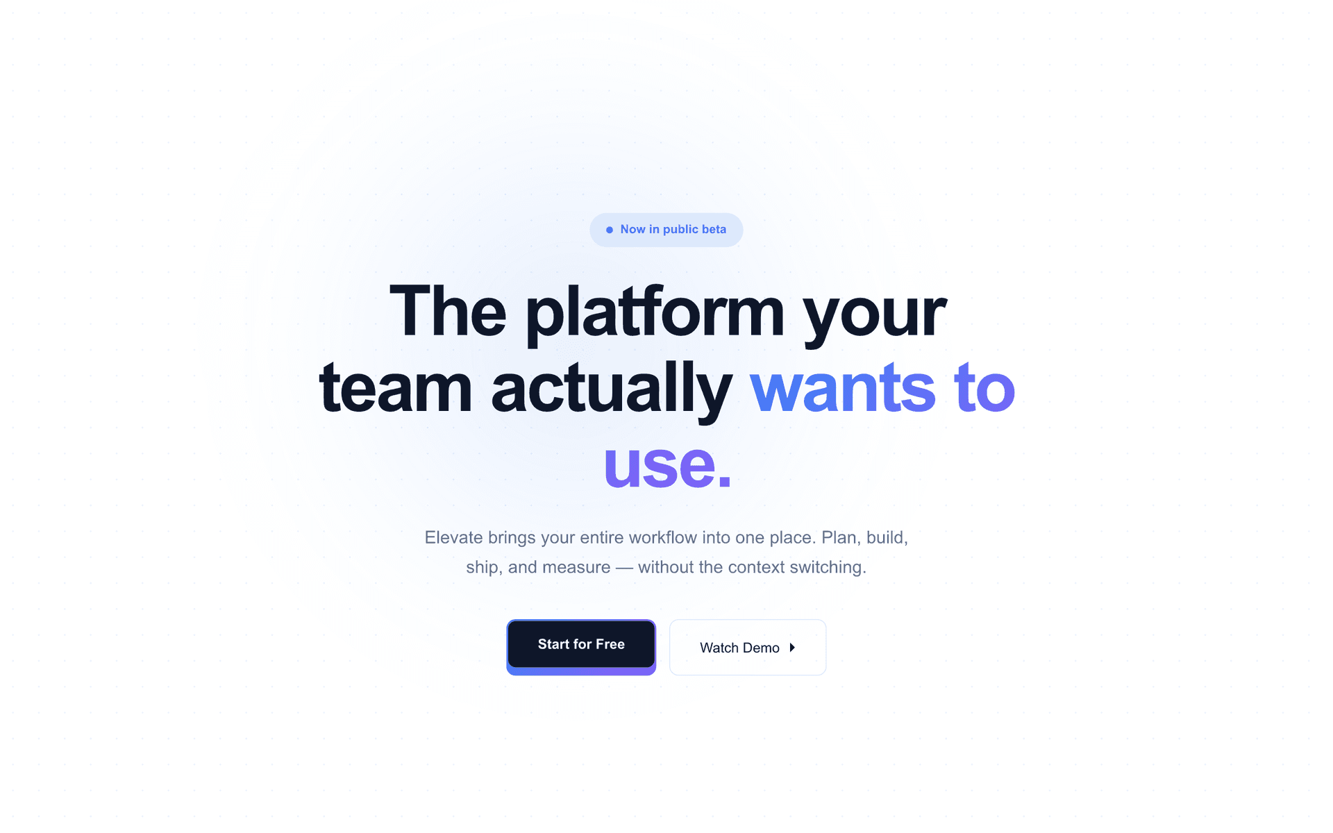 Elevate homepage