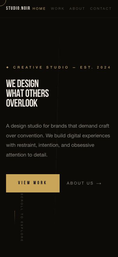 Studio Noir mobile view